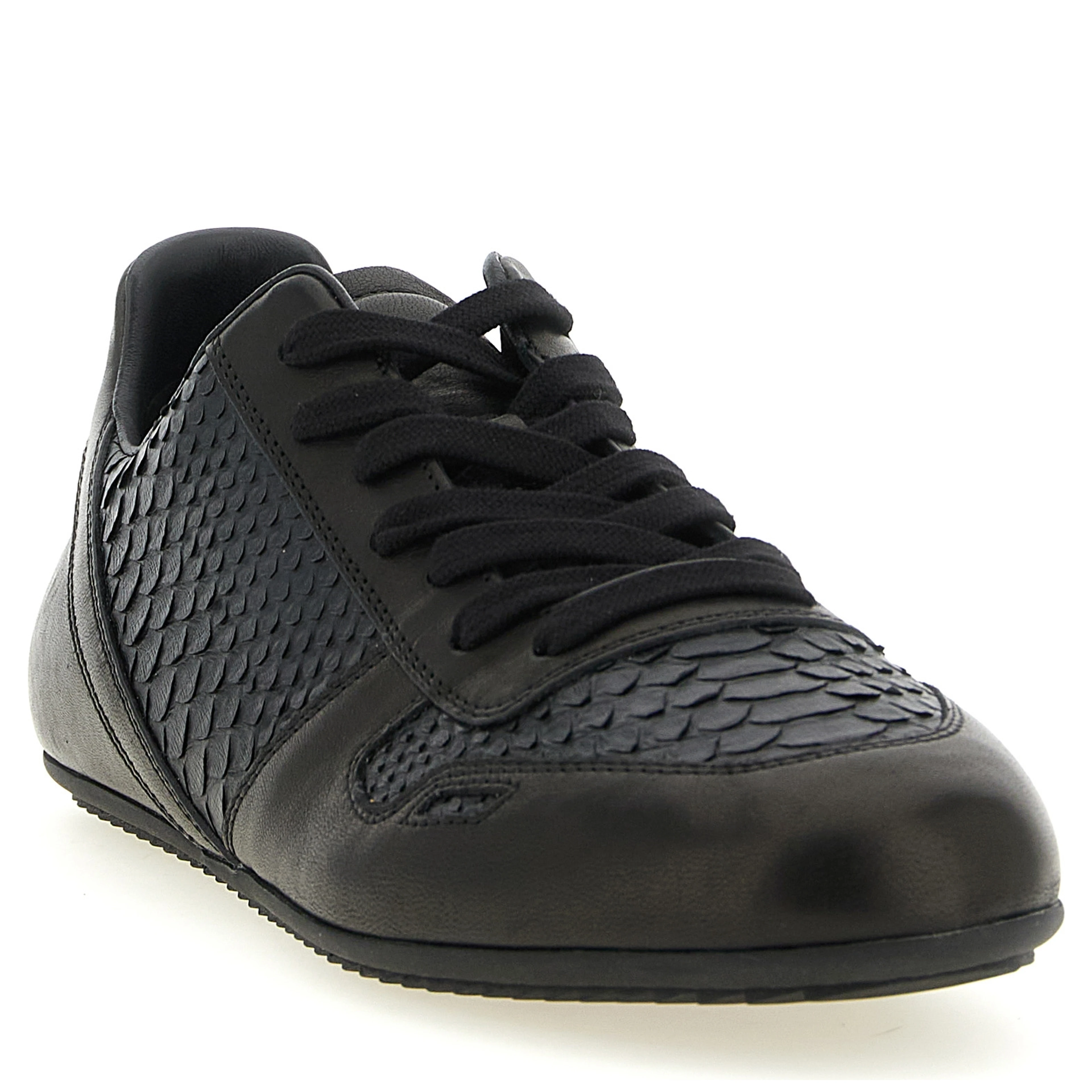 Black Lamb Leather Low Top Sneakers