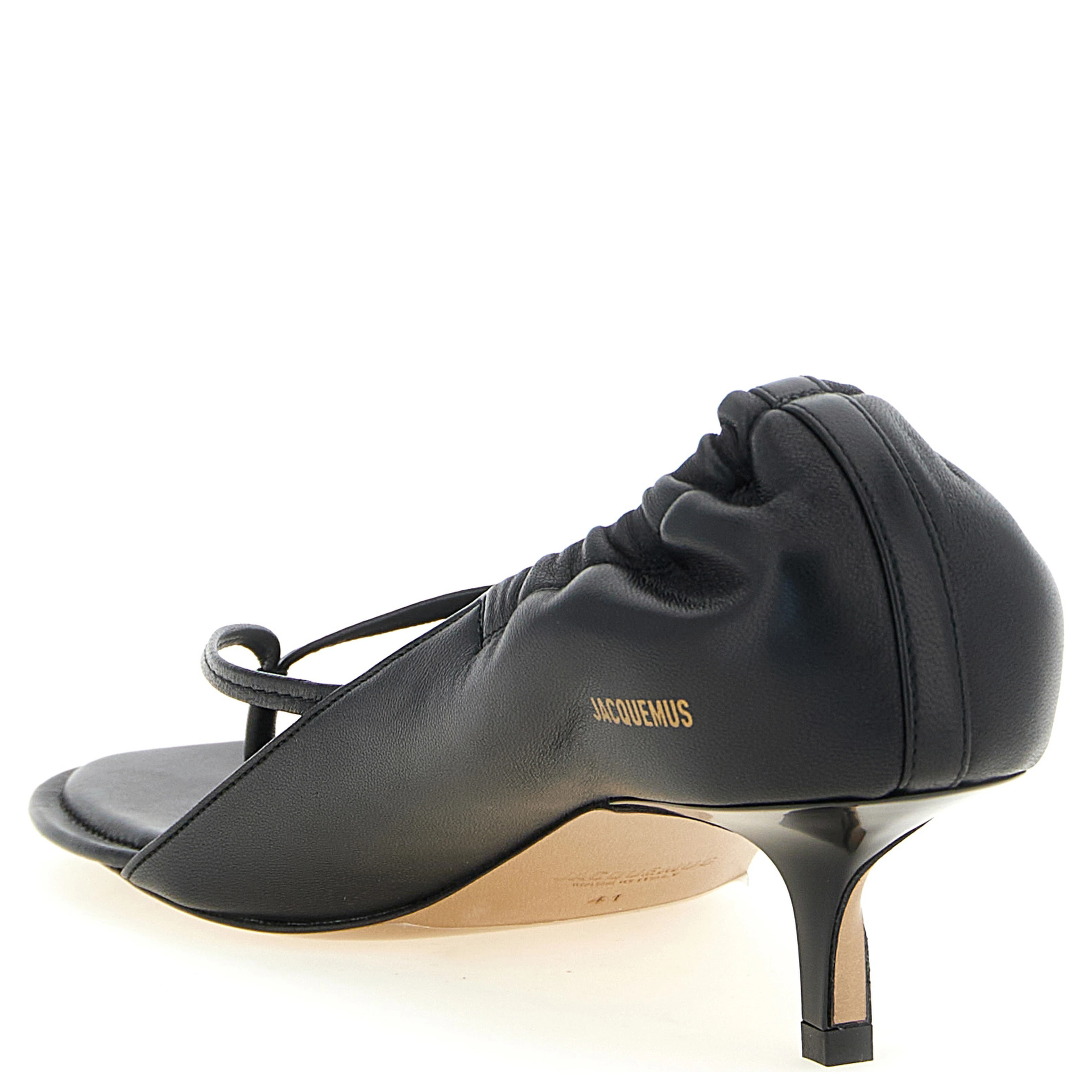 Black Lamb Leather Flat Sandals