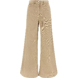 Beige Cotton Flared Pants
