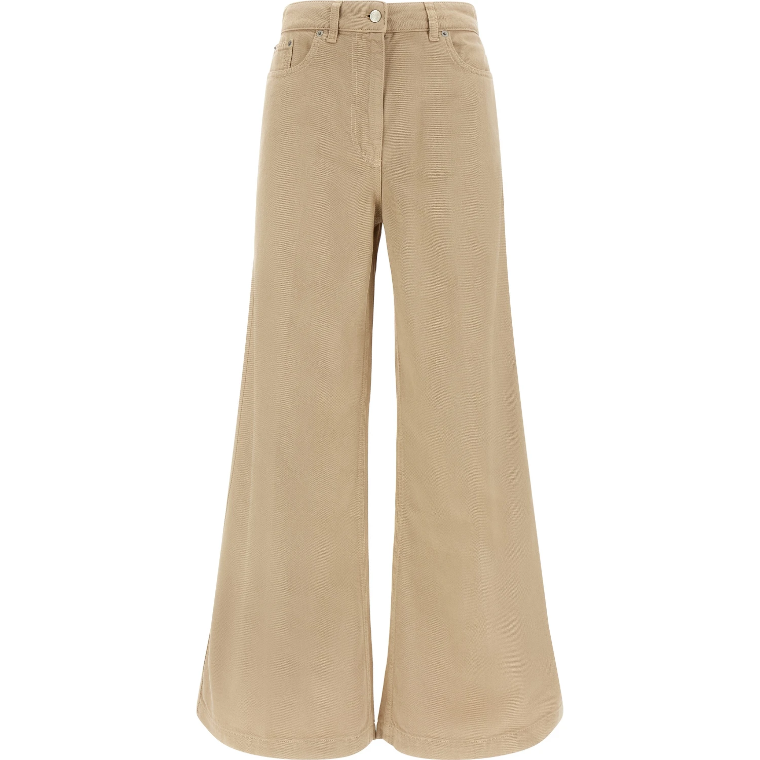 Beige Cotton Flared Pants
