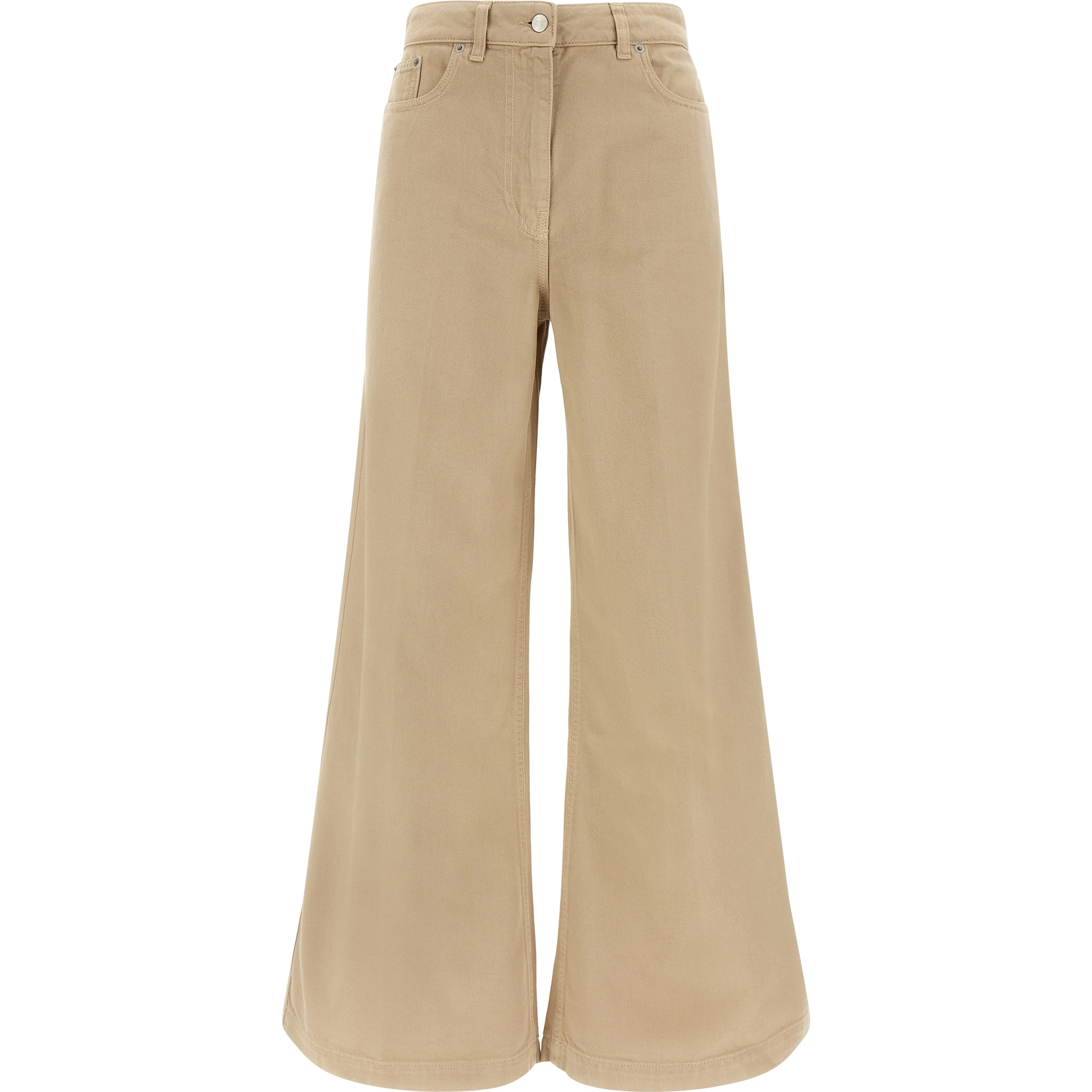Beige Cotton Flared Pants