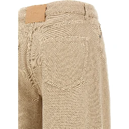 Beige Cotton Flared Pants