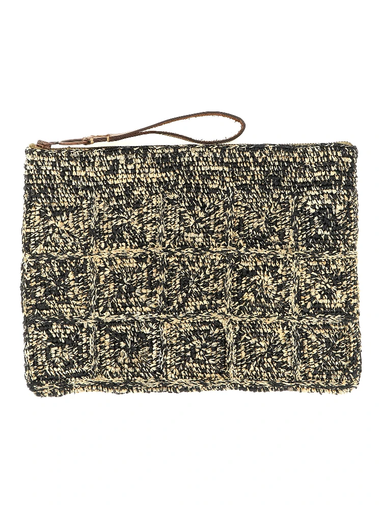 Bicolor Raffia Clutch Bag