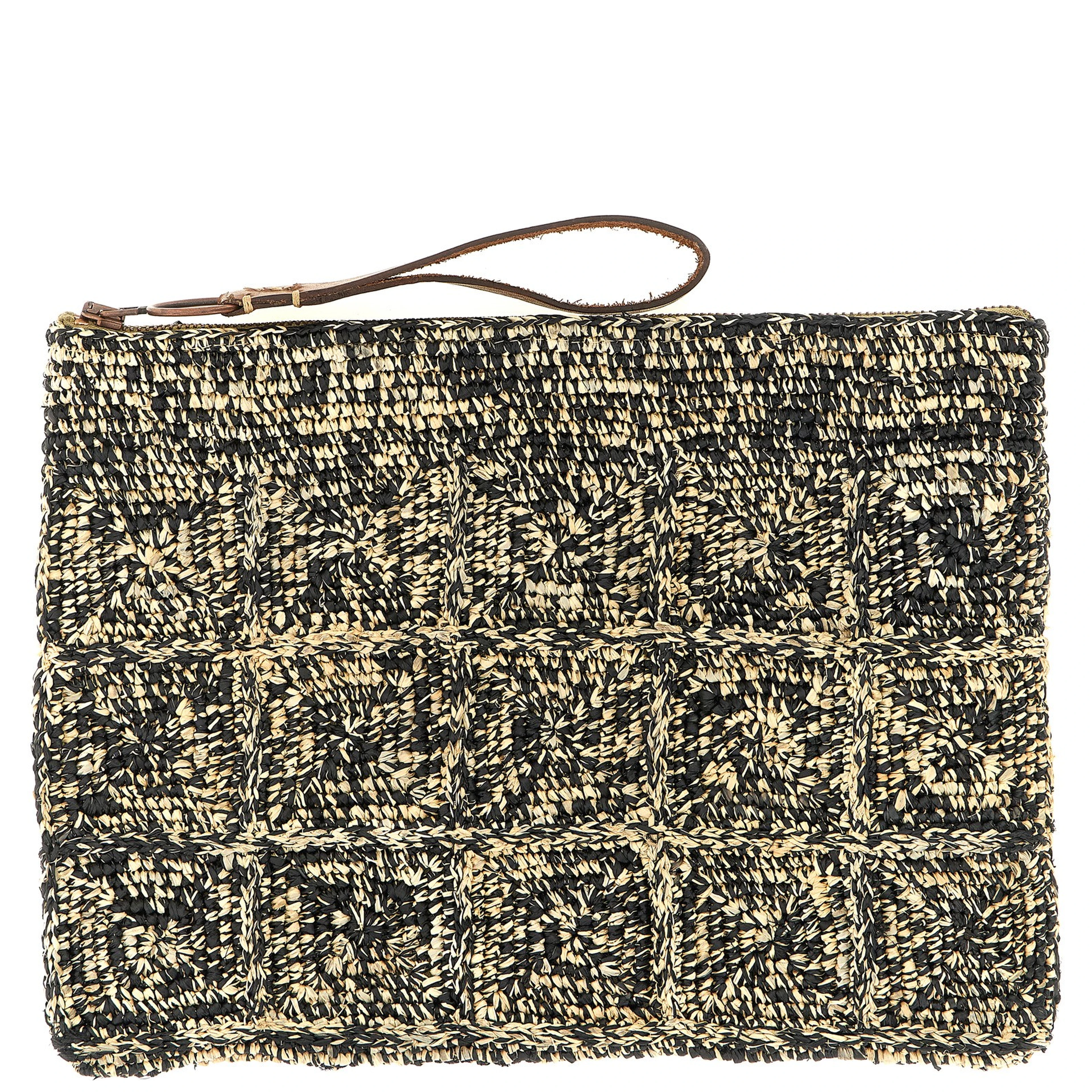 Bicolor Raffia Clutch Bag