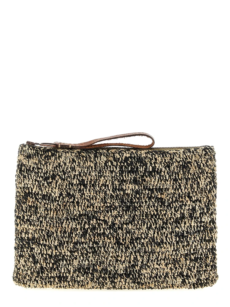 Bicolor Raffia Clutch Bag