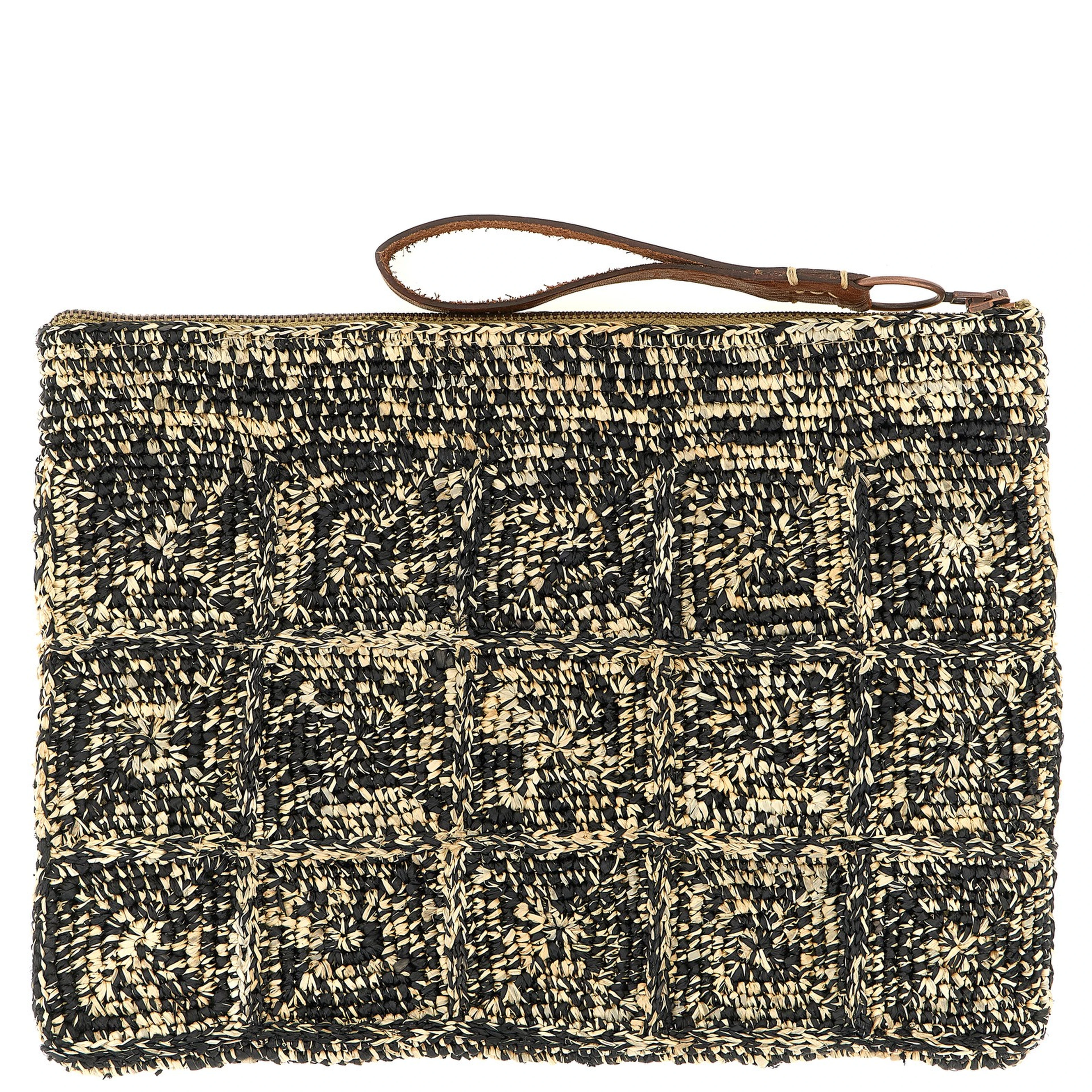 Bicolor Raffia Clutch Bag