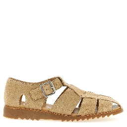 Beige Calfskin Flat Sandals