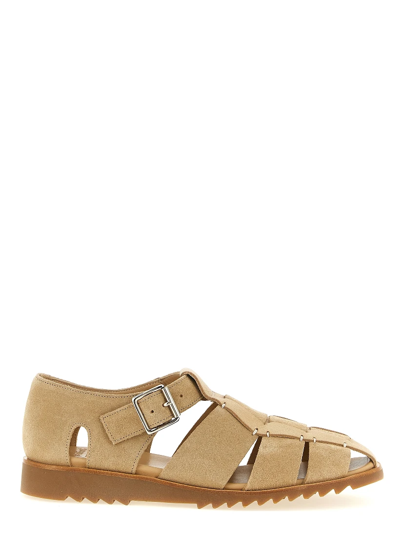 Beige Calfskin Flat Sandals