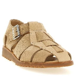 Beige Calfskin Flat Sandals
