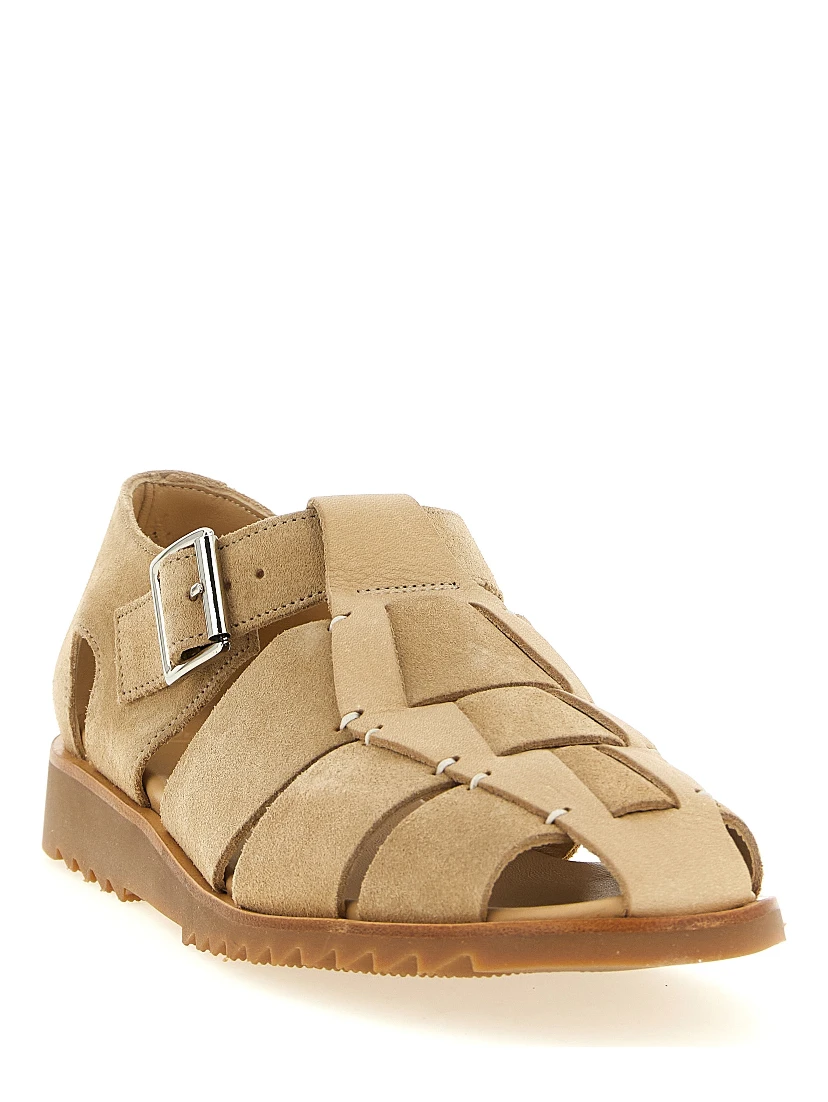 Beige Calfskin Flat Sandals