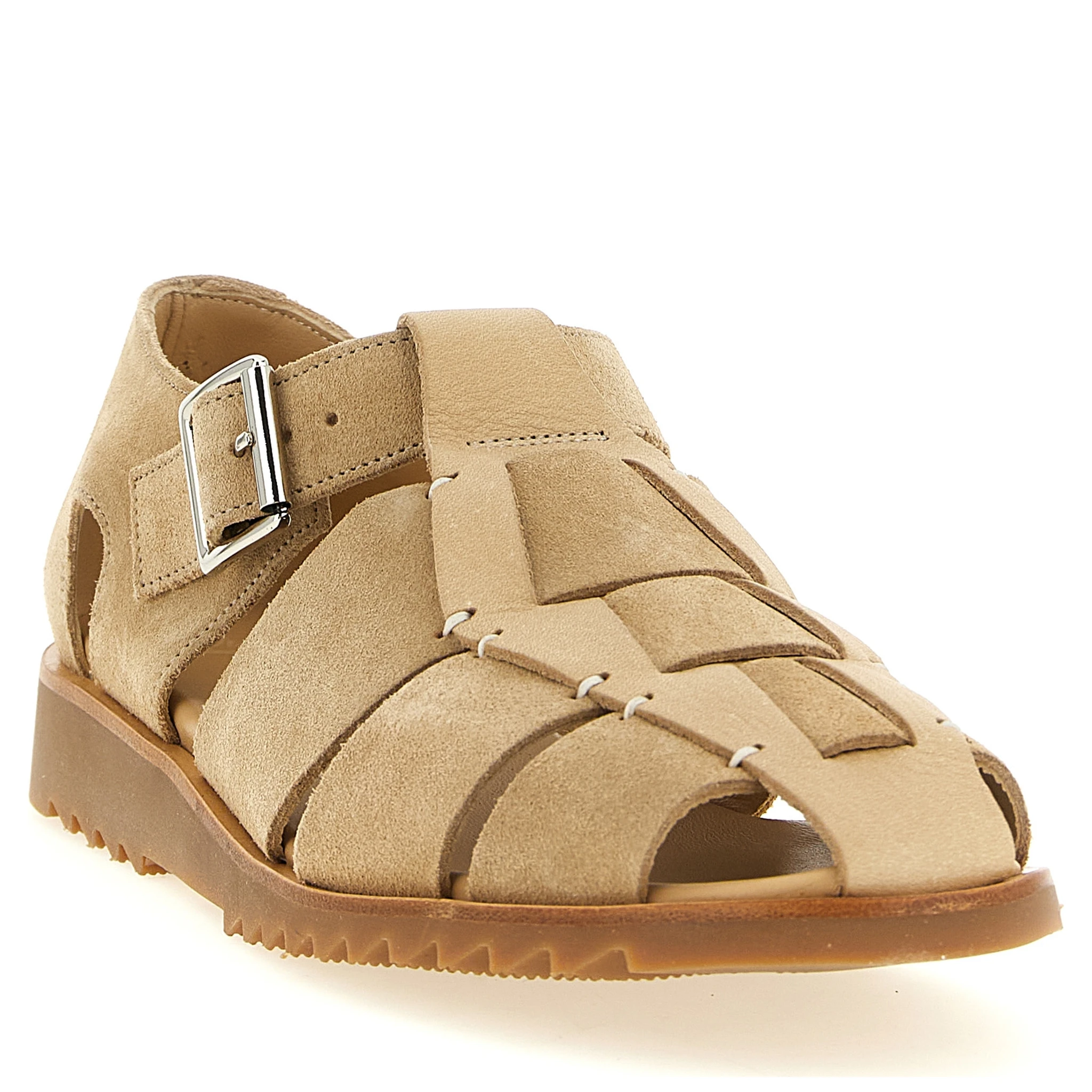 Beige Calfskin Flat Sandals