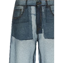 Blue Silk Casual Pants