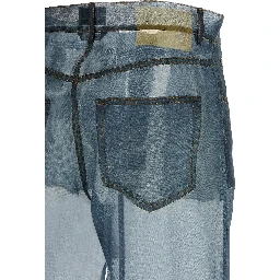 Blue Silk Casual Pants
