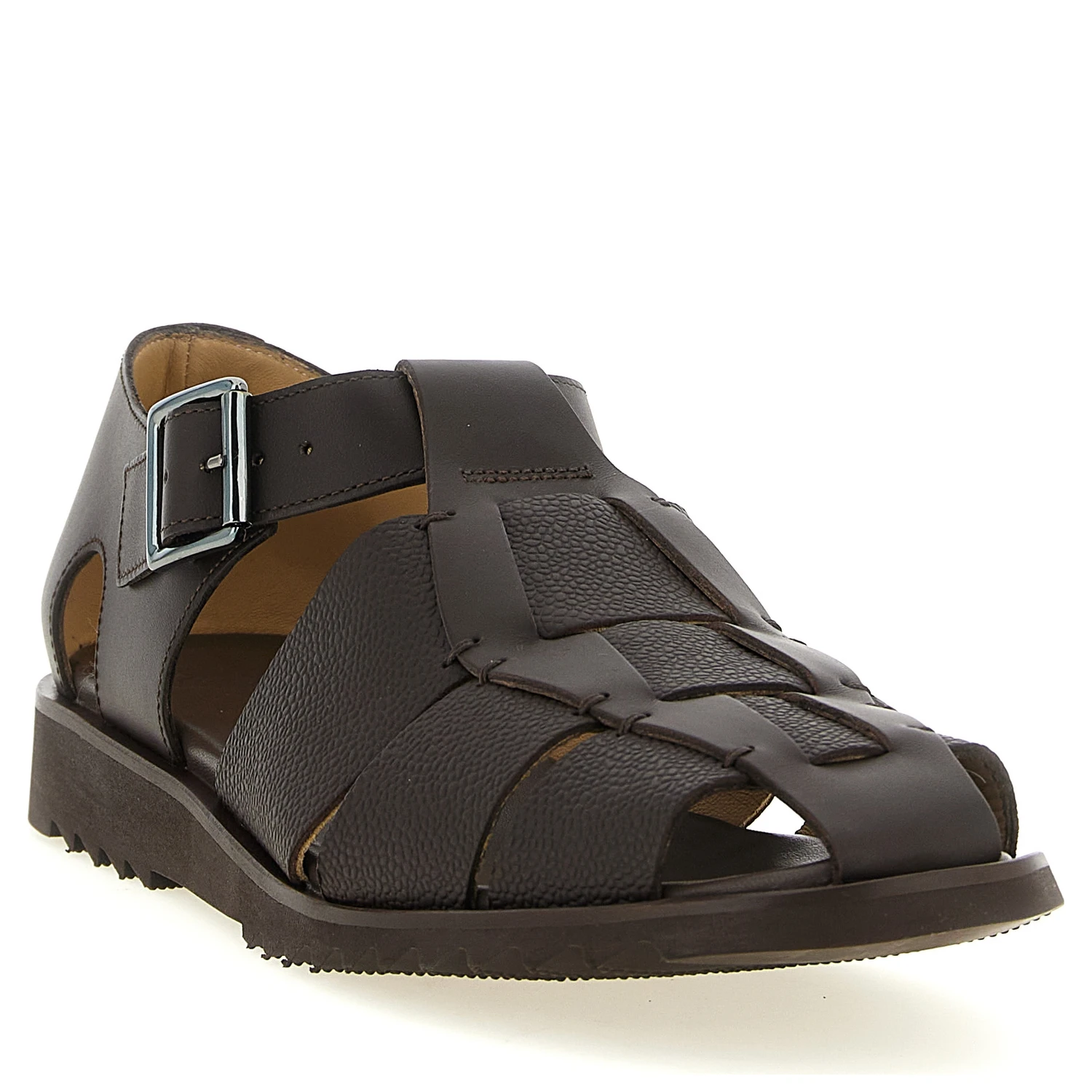 Brown Calfskin Flat Sandals