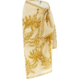 Beige Cotton Midi Skirt