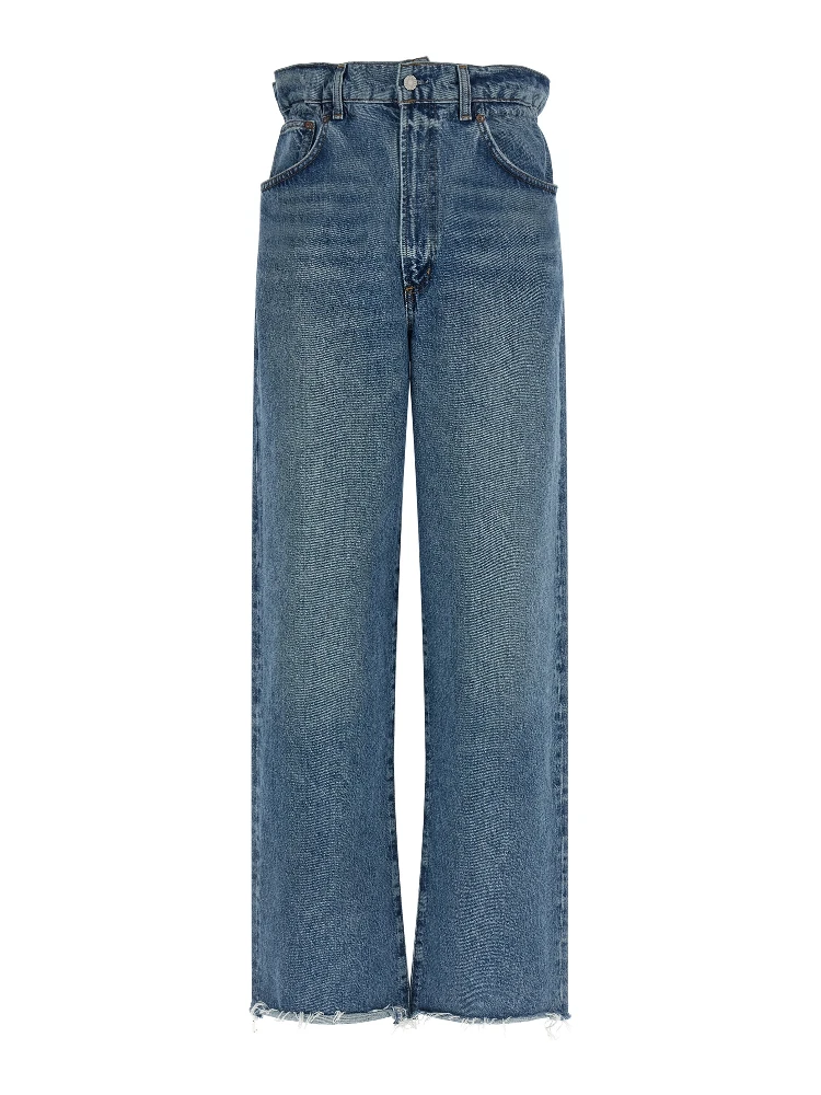 Blue Cotton Straight-Leg Jeans