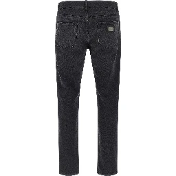 Black Cotton Straight-Leg Jeans