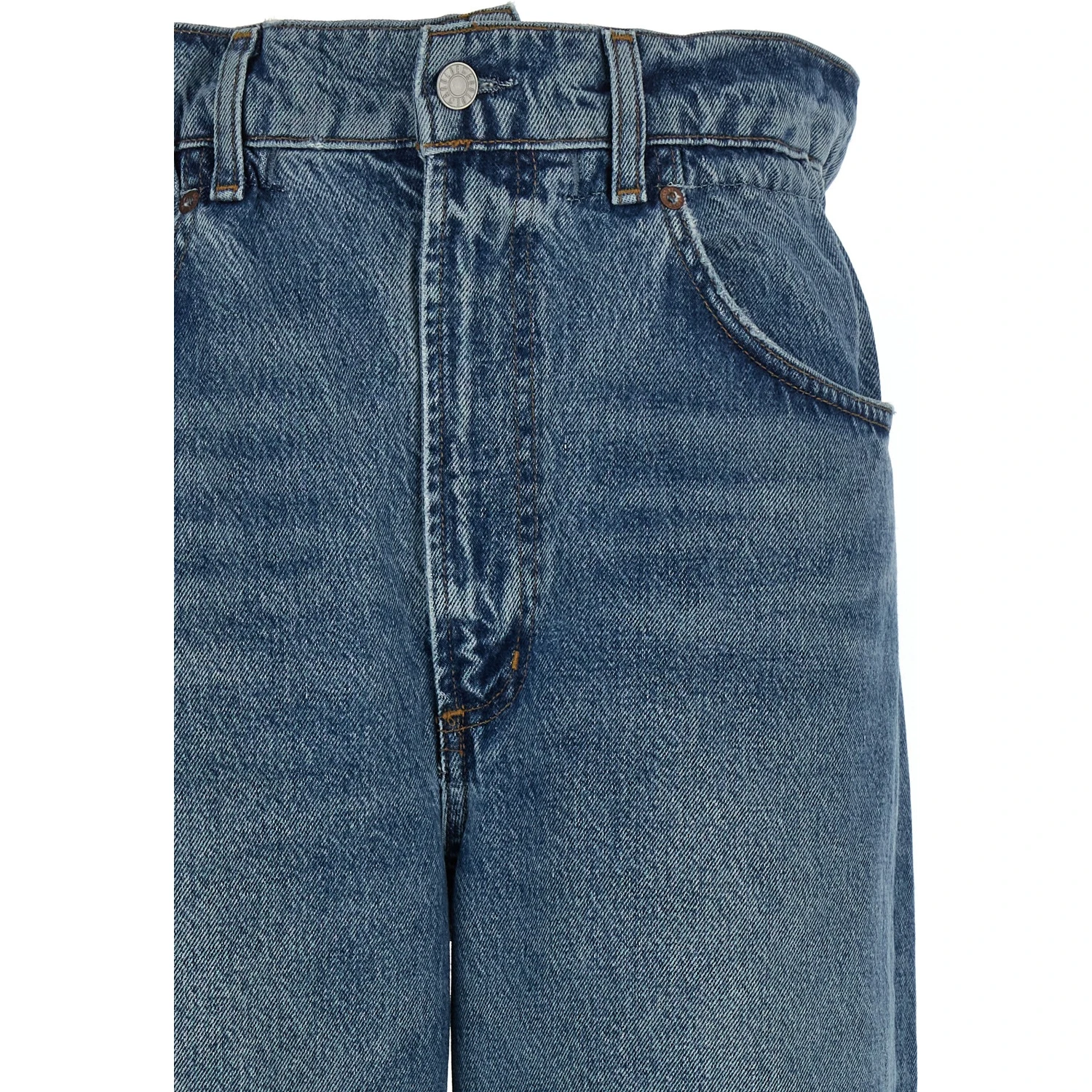 Blue Cotton Straight-Leg Jeans