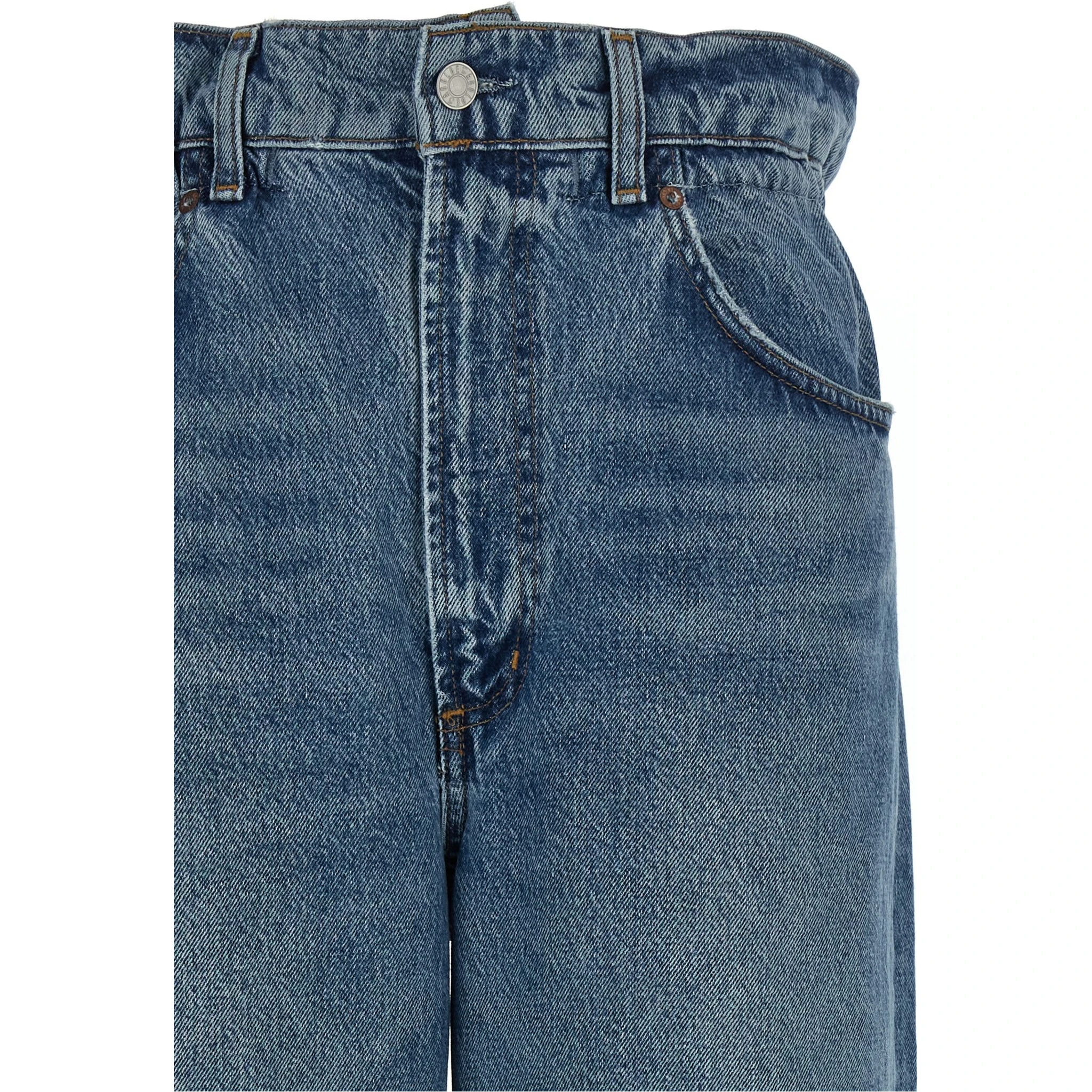 Blue Cotton Straight-Leg Jeans