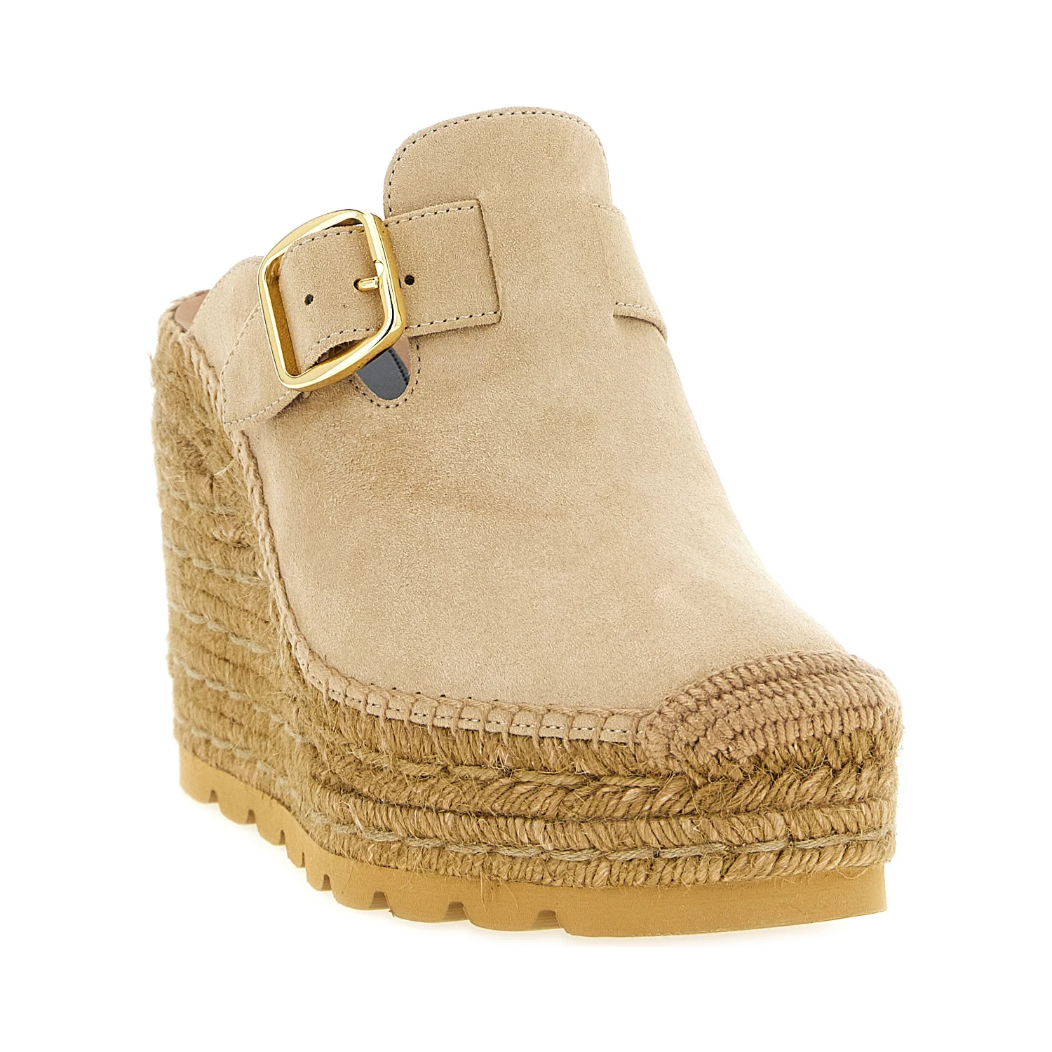 Beige Viscose Wedge Sandals
