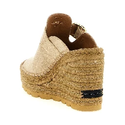 Beige Viscose Wedge Sandals