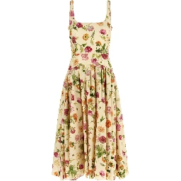 Beige Cotton Midi Dress