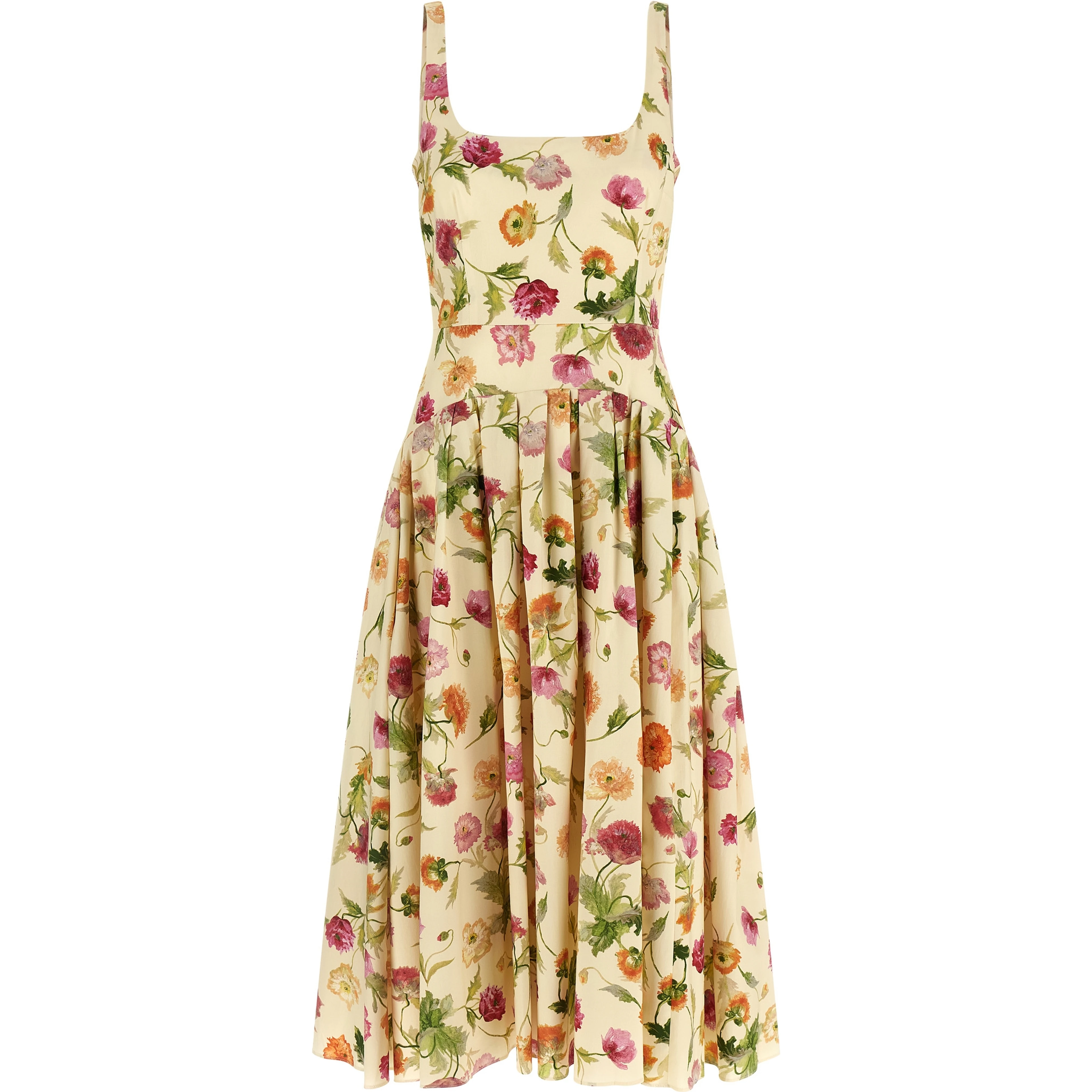 Beige Cotton Midi Dress