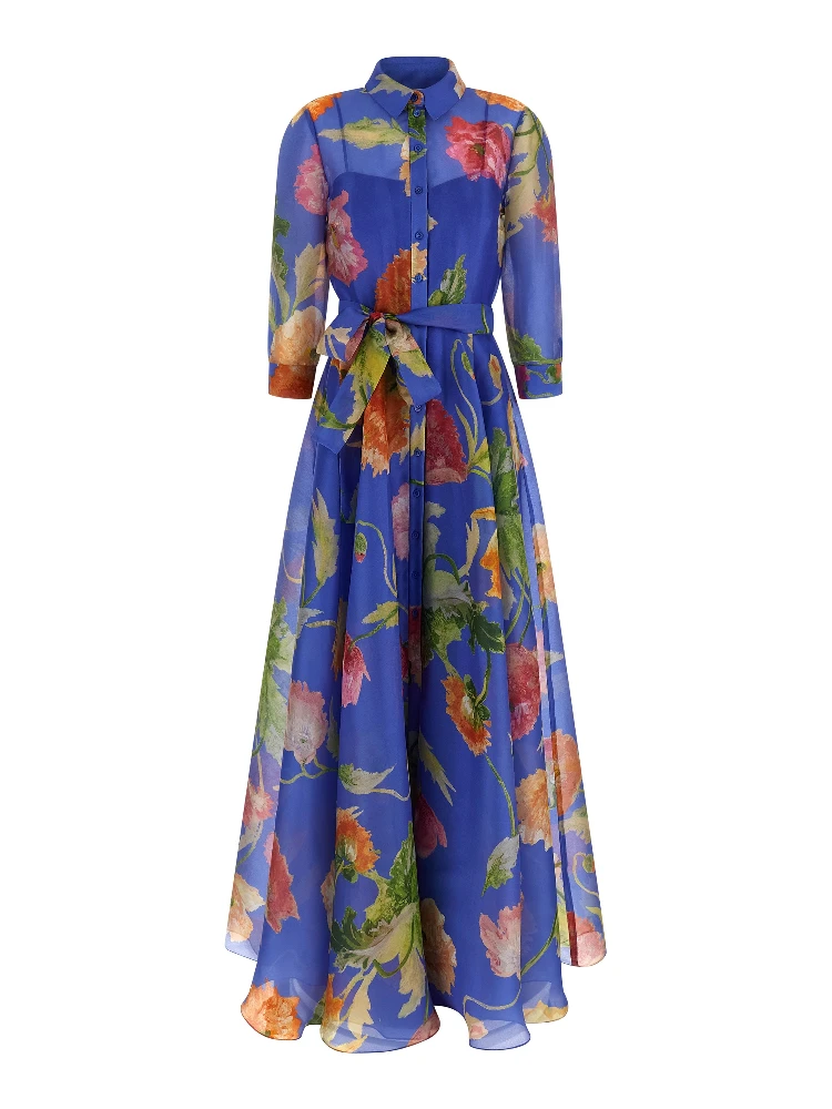Blue Silk Long Dress