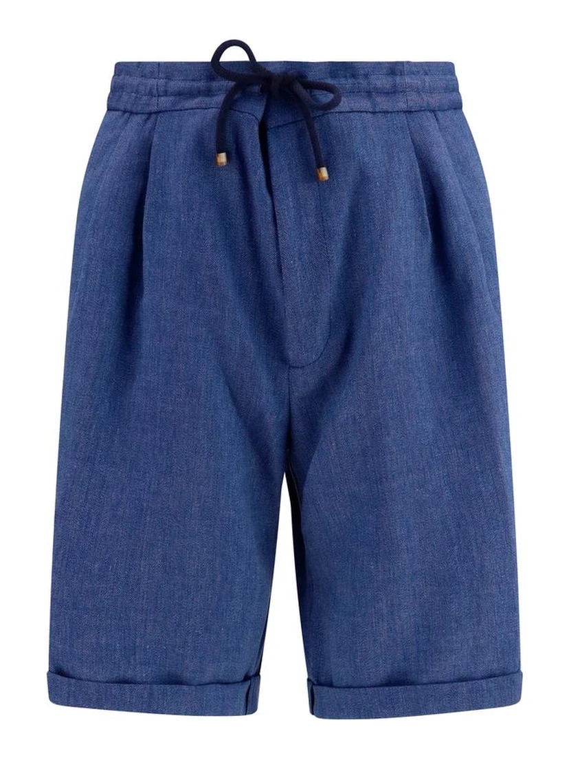 Blue Linen Bermuda Shorts