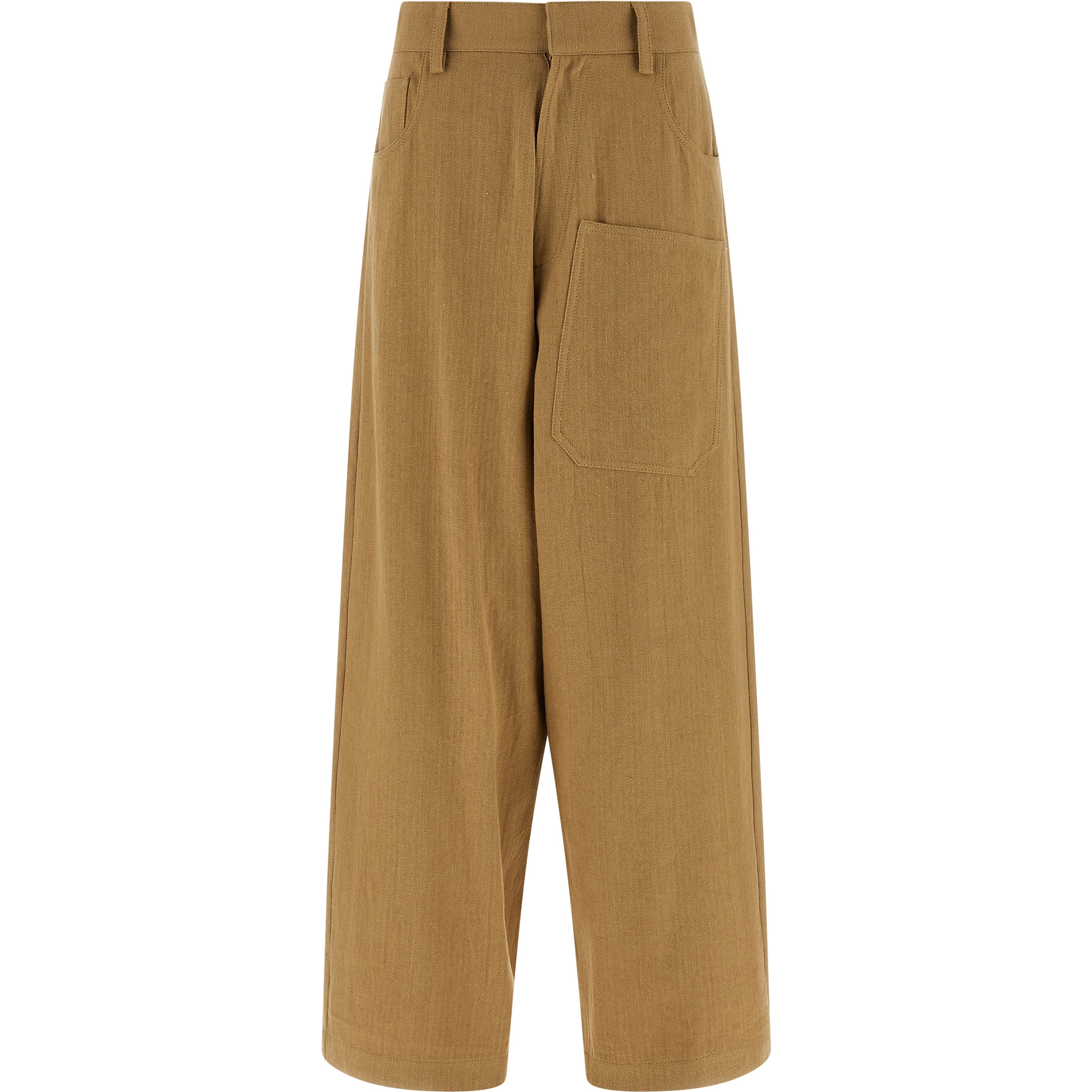 Beige Cotton Casual Pants
