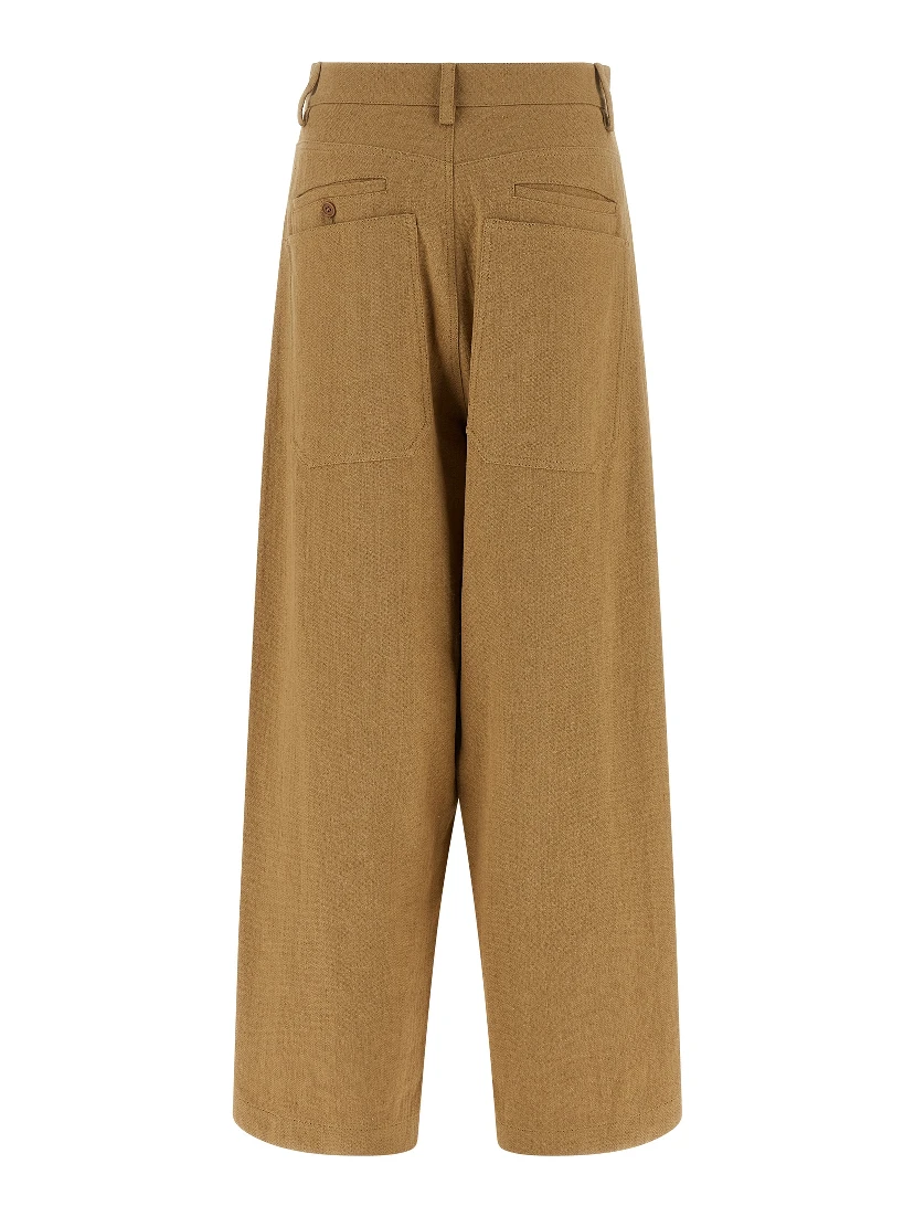 Beige Cotton Casual Pants