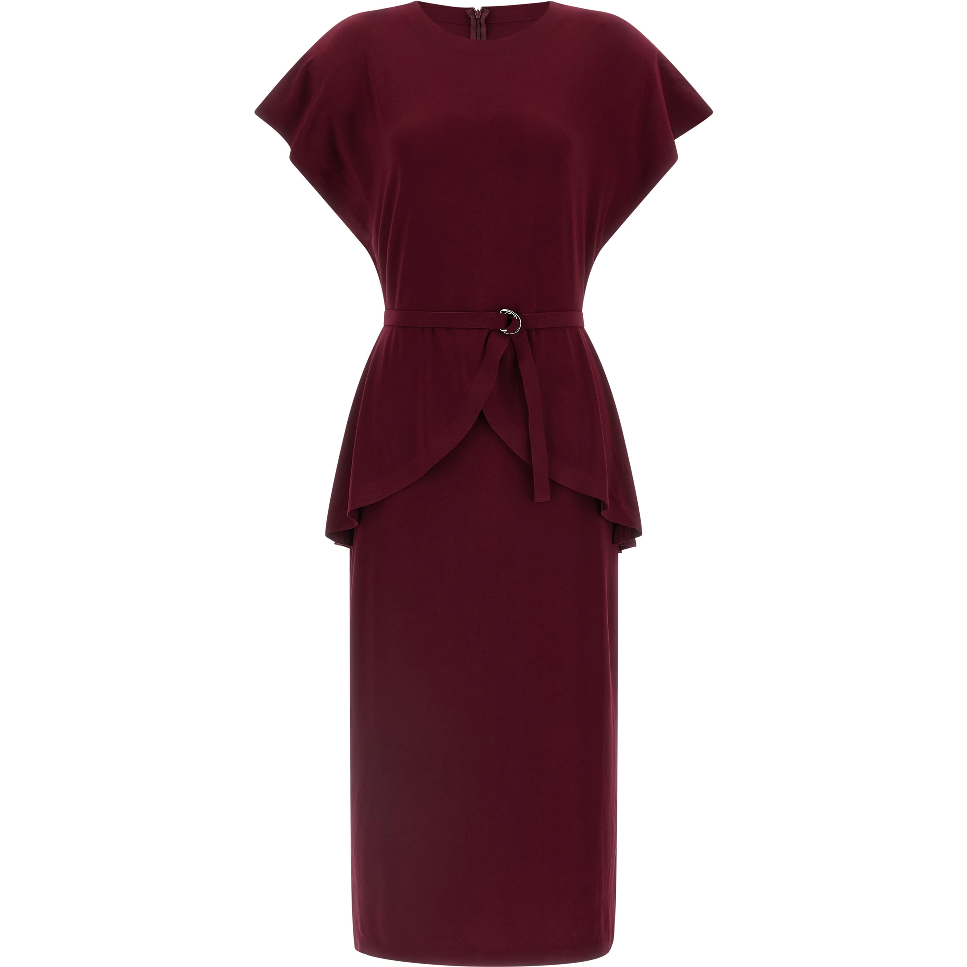 Bordeaux Polyester Midi Dress