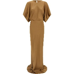Beige Polyester Long Dress