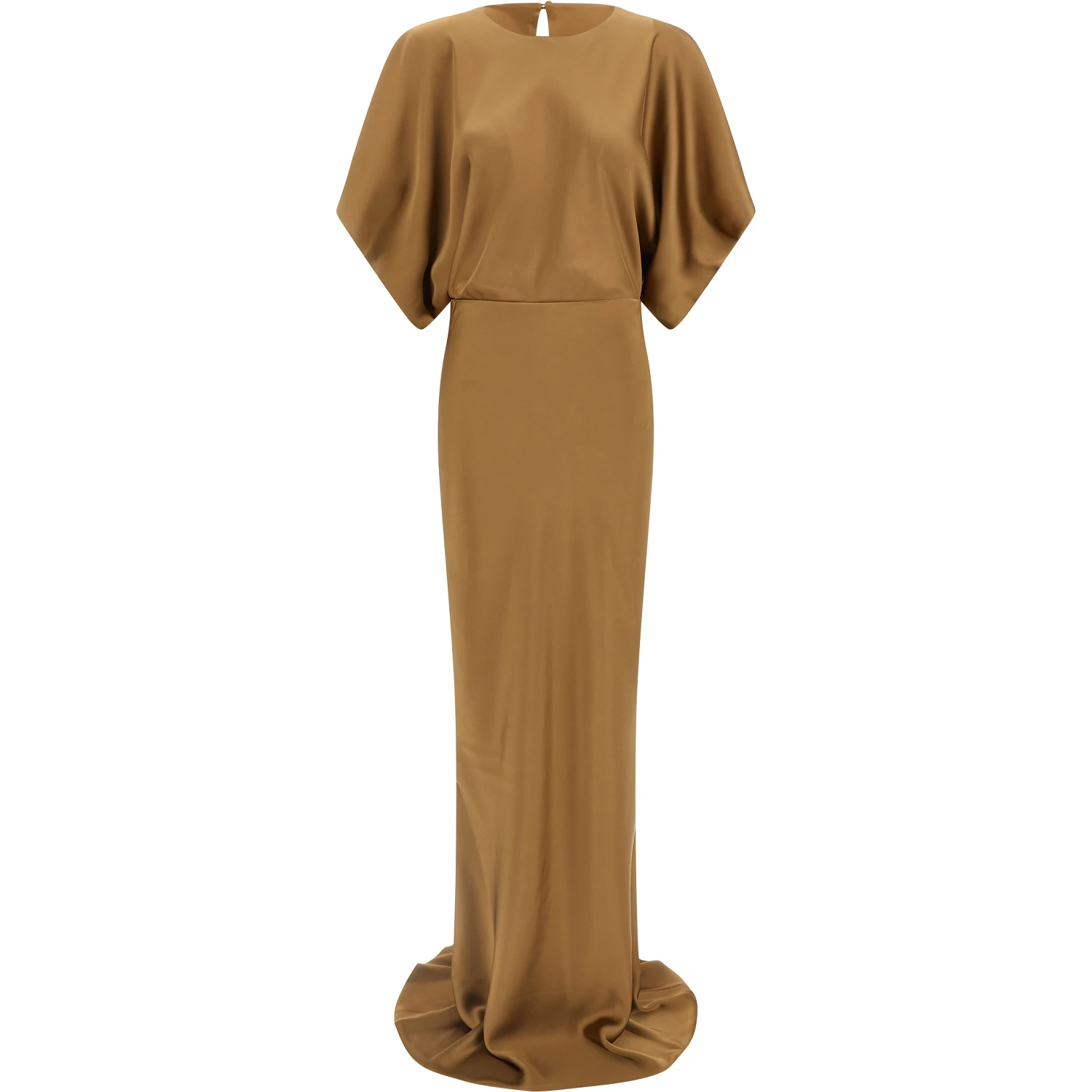 Beige Polyester Long Dress