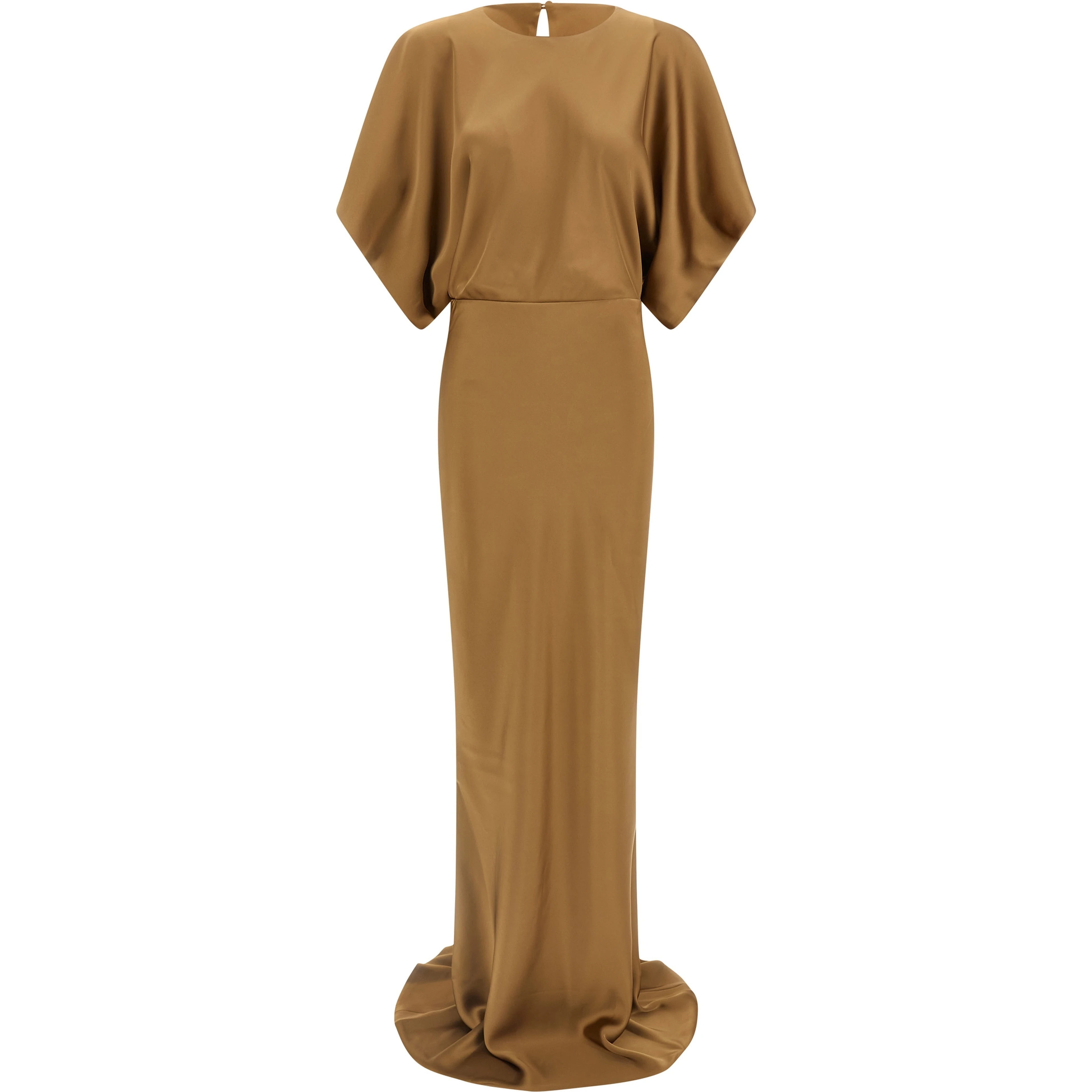 Beige Polyester Long Dress
