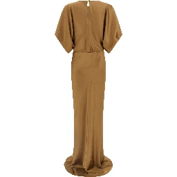 Beige Polyester Long Dress