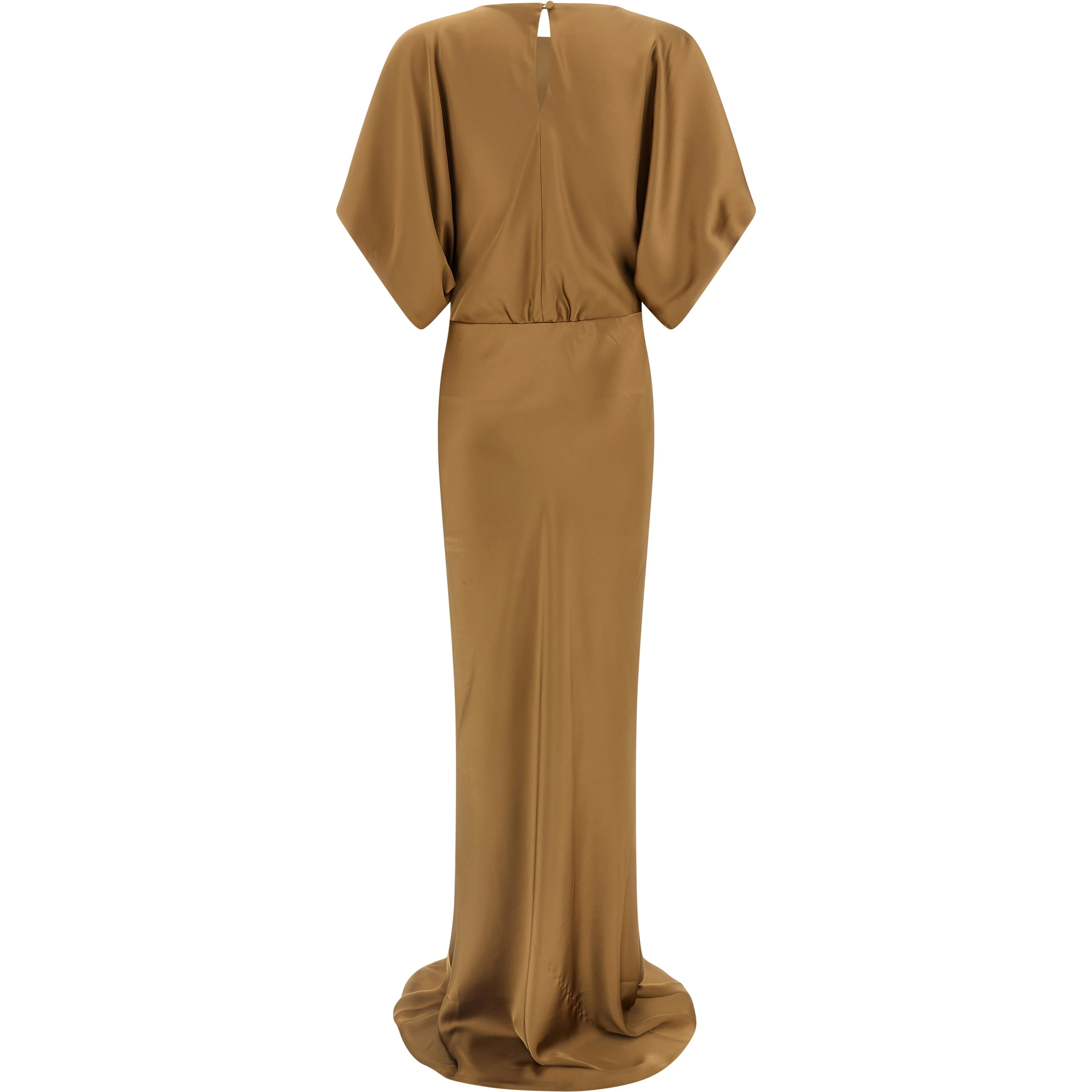Beige Polyester Long Dress