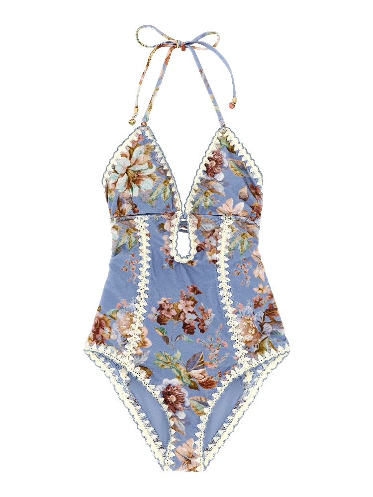 Blue Polyamide One-Piece Swimsuit