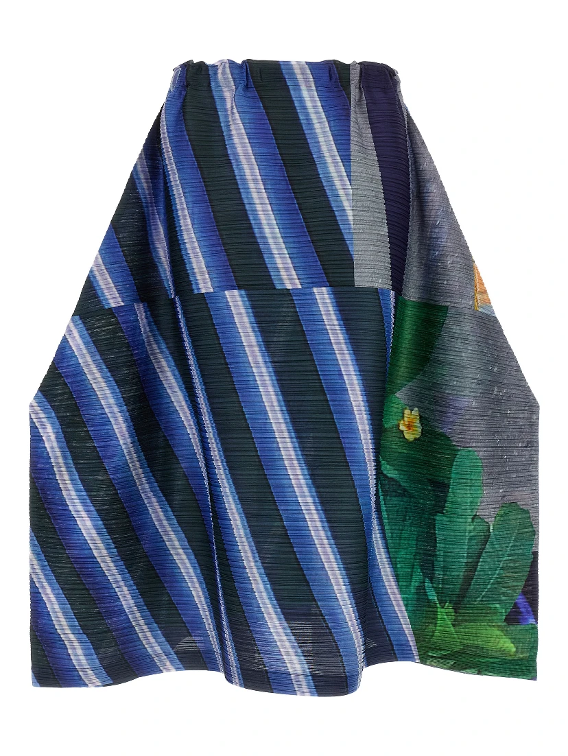 Blue Polyester Midi Skirt