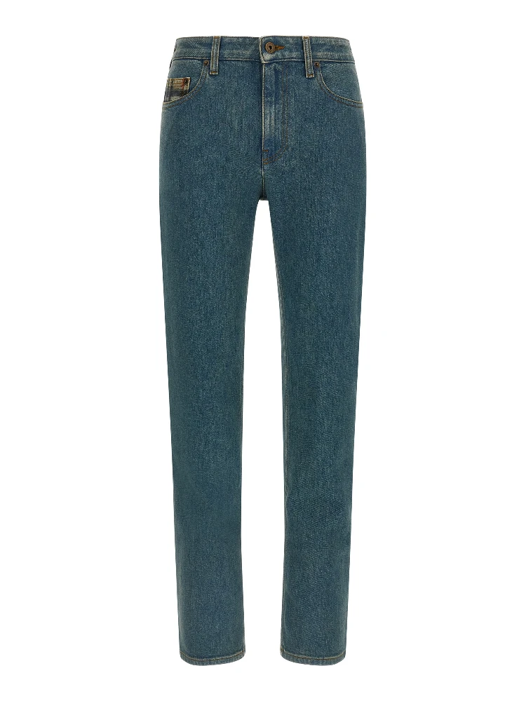 Blue Cotton Straight-Leg Jeans