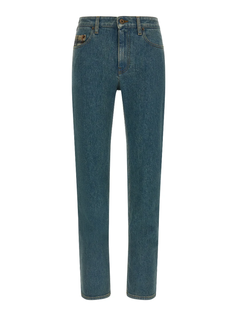 Blue Cotton Straight-Leg Jeans