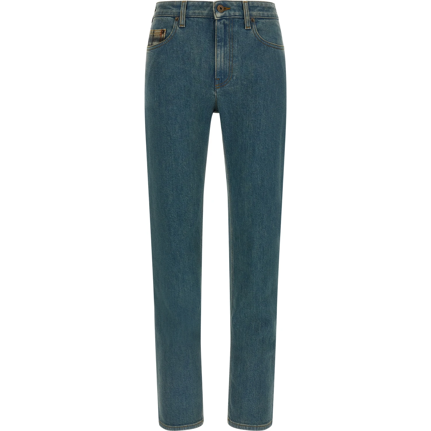 Blue Cotton Straight-Leg Jeans