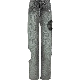 Gray Cotton Straight-Leg Jeans