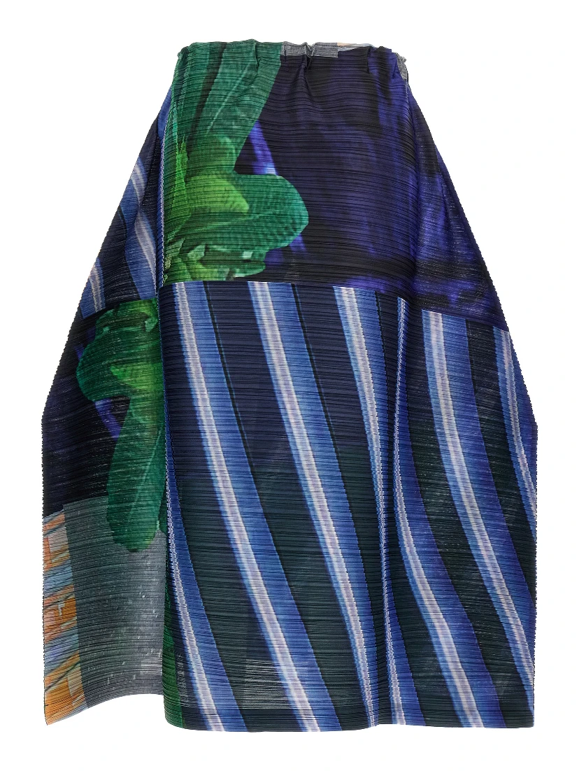 Blue Polyester Midi Skirt