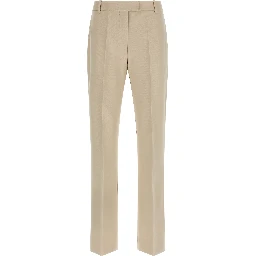 Beige Cotton Cropped Pants