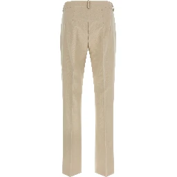 Beige Cotton Cropped Pants