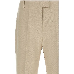 Beige Cotton Cropped Pants