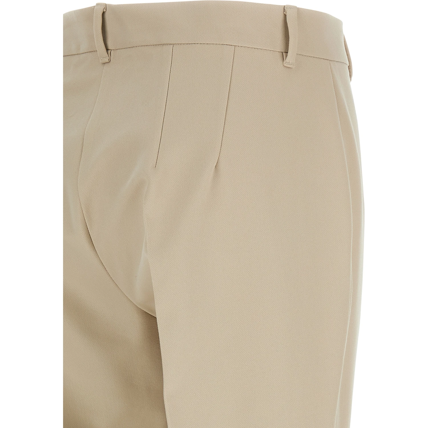 Beige Cotton Cropped Pants
