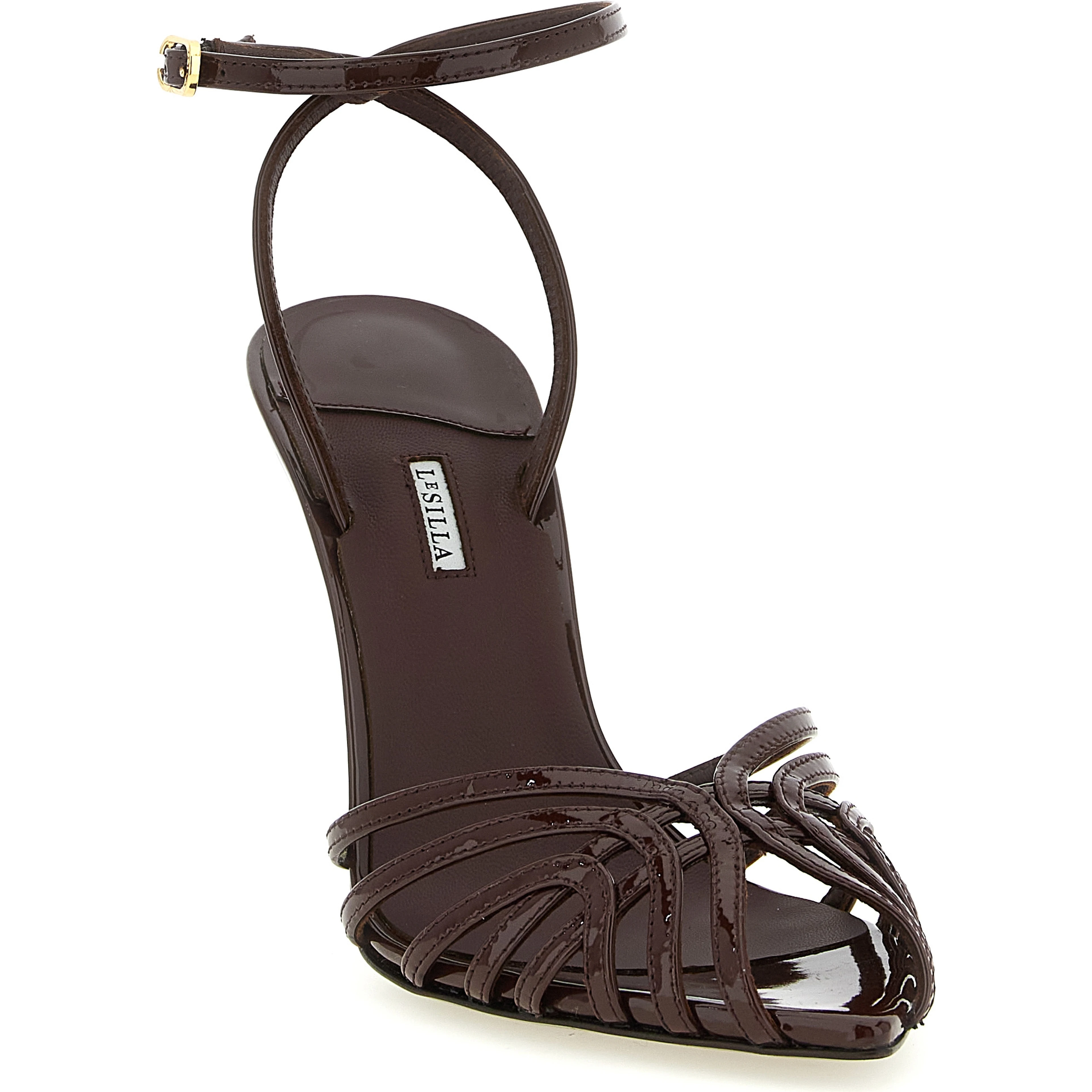 Brown Calfskin Stiletto Heel Sandals