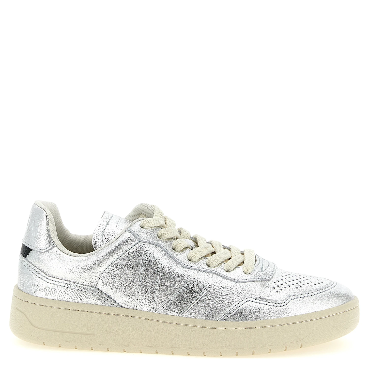 Silver Genuine Leather Low Top Sneakers